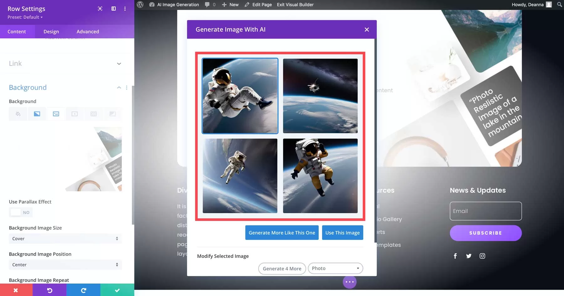 Divi AI 生成和替换
