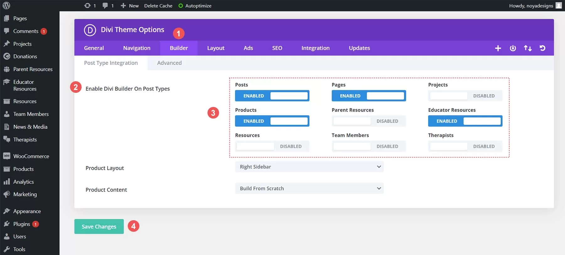 启用divi builder on cpt