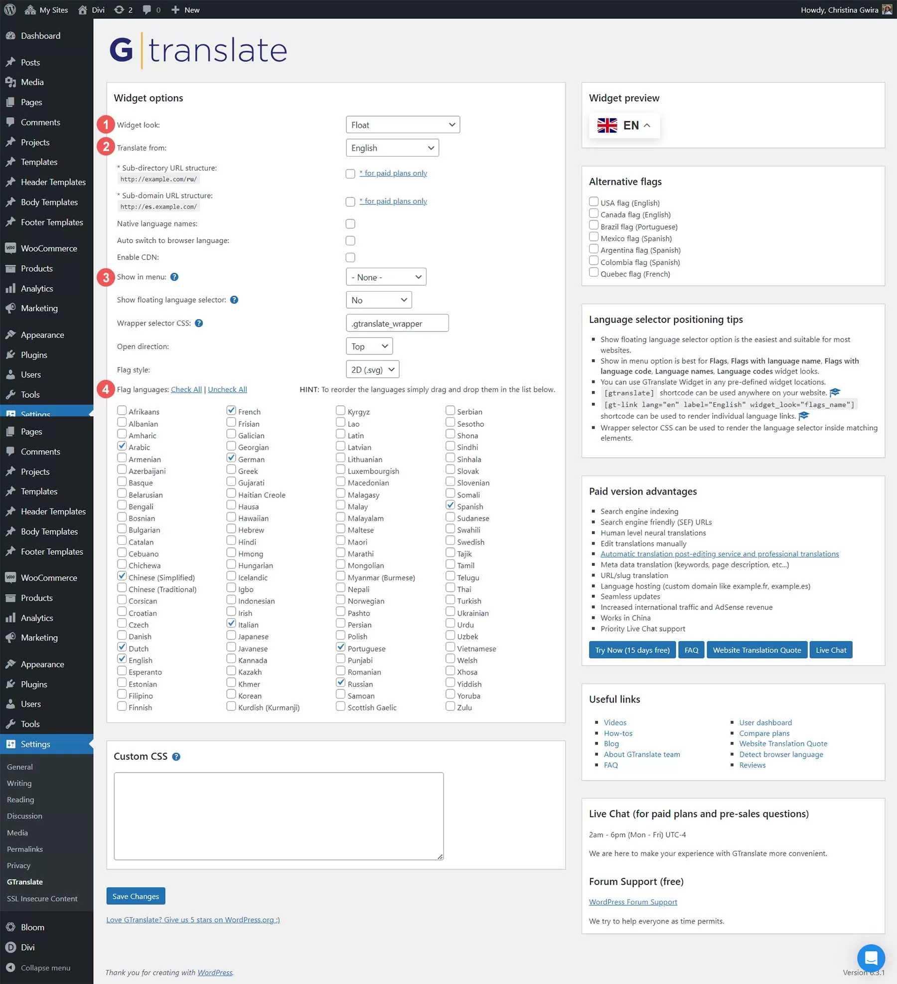 gtranslate 设置