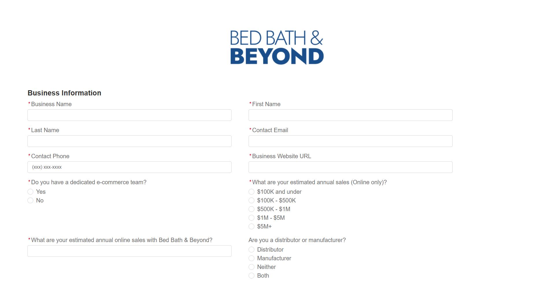 Bed Bath & Beyond 入驻表格填写