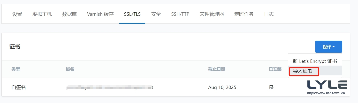 CloudPanel SSL证书安装1